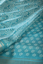 Turquoise Colour Printed & Woven Cotton Silk Saree