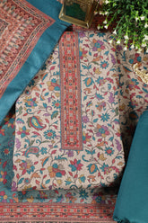 Firozi Color Pashmina Floral Printed Unstitched Suit Fabric