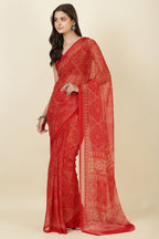 Red Georgette Bandhani Printed Saree
