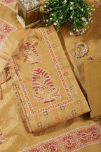 Mustard Tussar Silk Printed Unstitched Suit Material