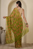 Olive Green  Chiffon Floral Zari Border & Floral Printed Saree