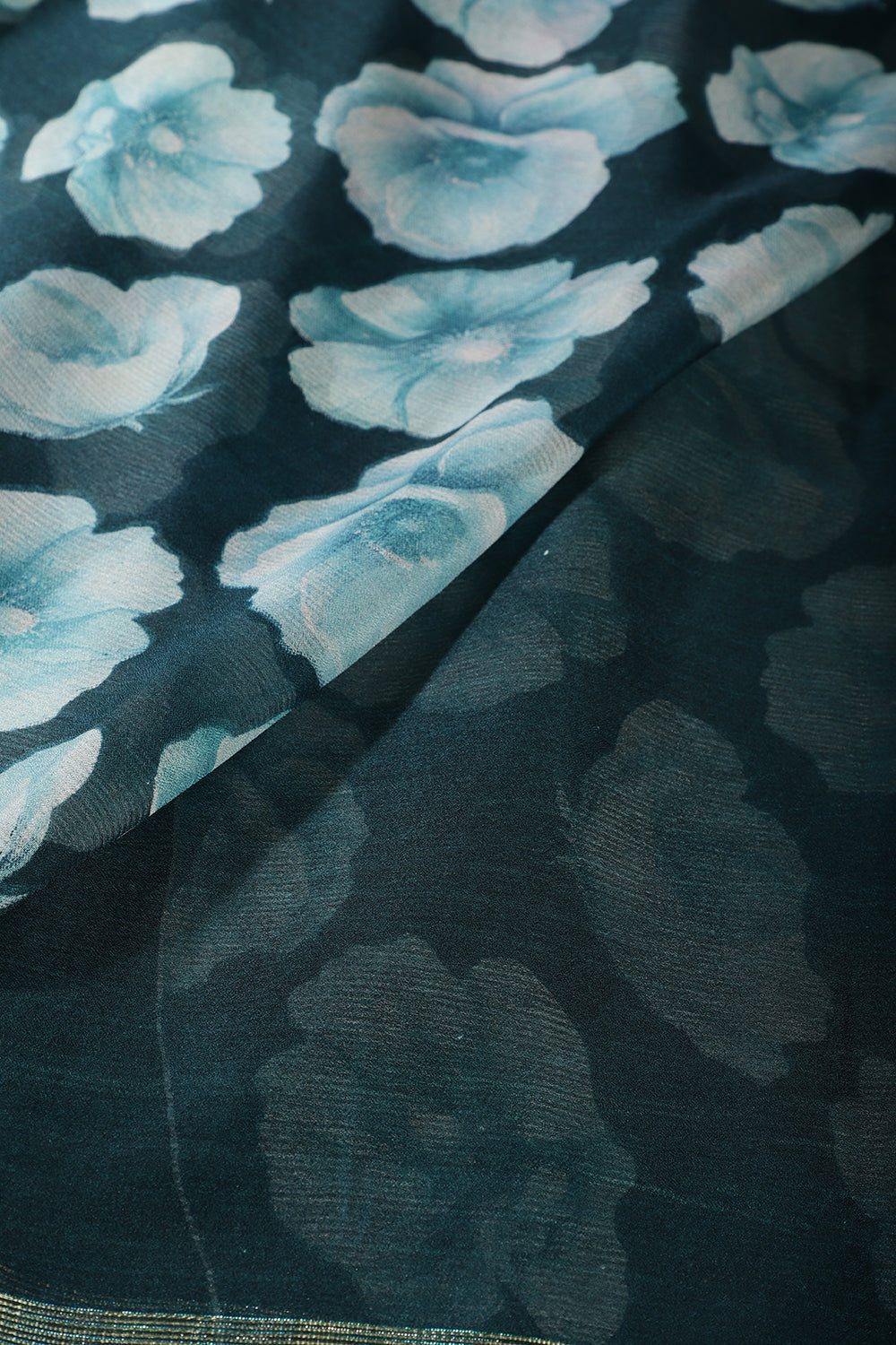 Teal Chiffon Floral Printed Saree