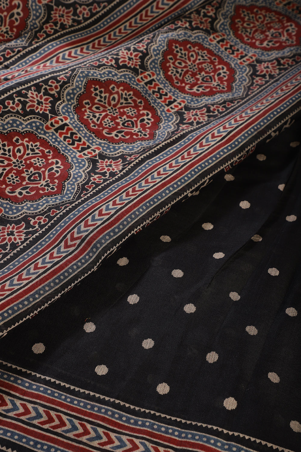 Black Cotton Silk Block Printed Saree
