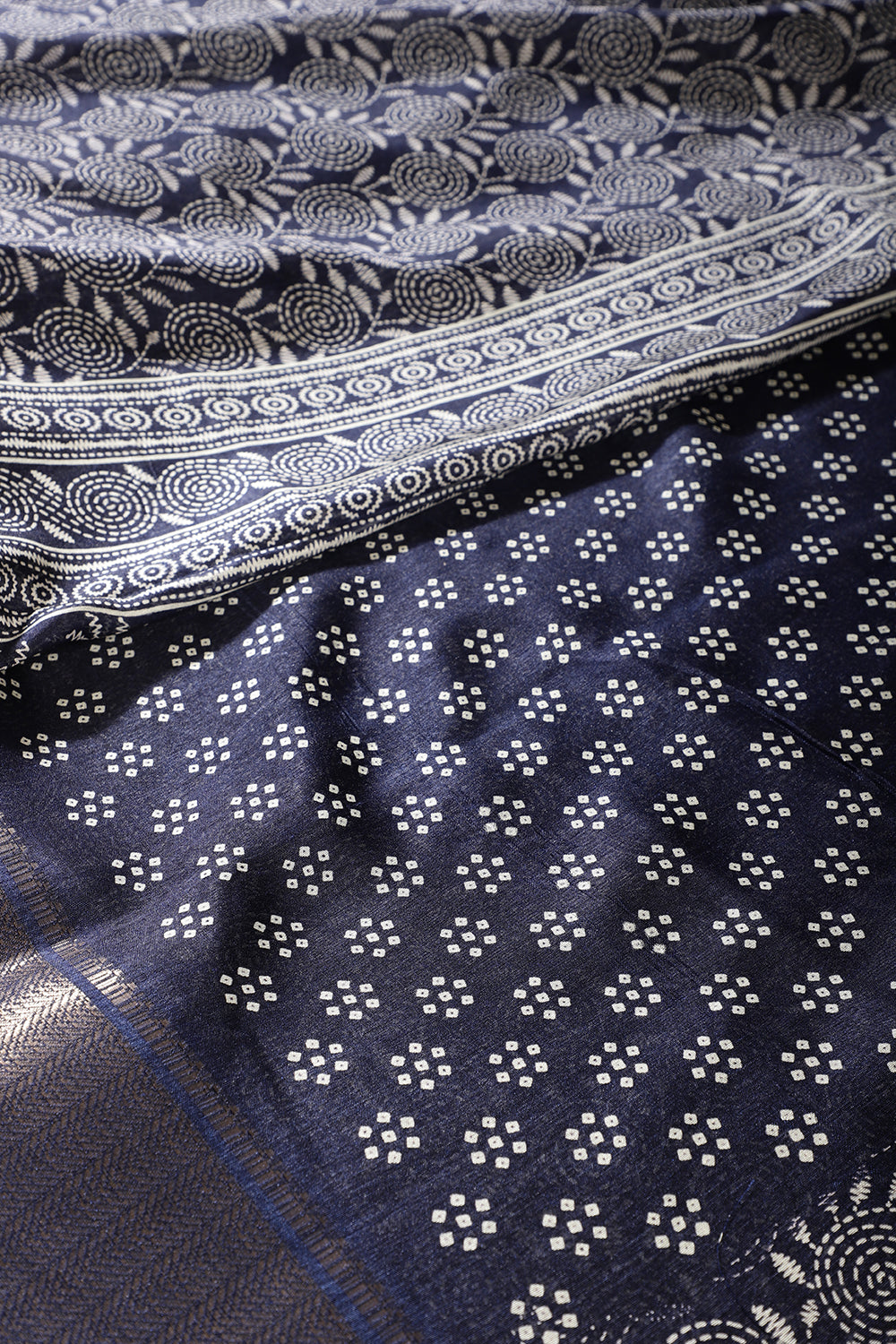 Navy Colour Printed & Woven Cotton Silk Saree