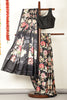 Black Floral Printed Crepe Silk Saree