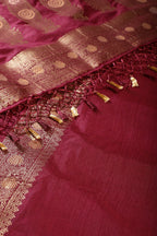 Dark Scarlet Silk Floral Zaal Woven Banarasi Saree