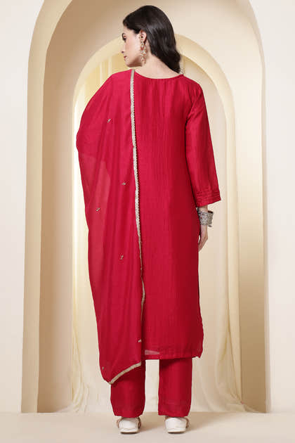 Rani Chinone Silk Neck-Embroidered Suit Set