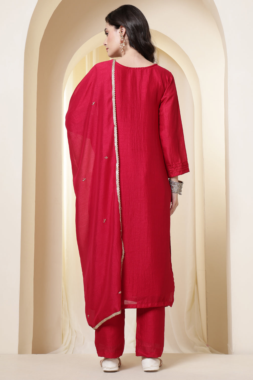 Rani Chinone Silk Neck-Embroidered Suit Set