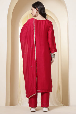 Rani Chinone Silk Neck-Embroidered Suit Set