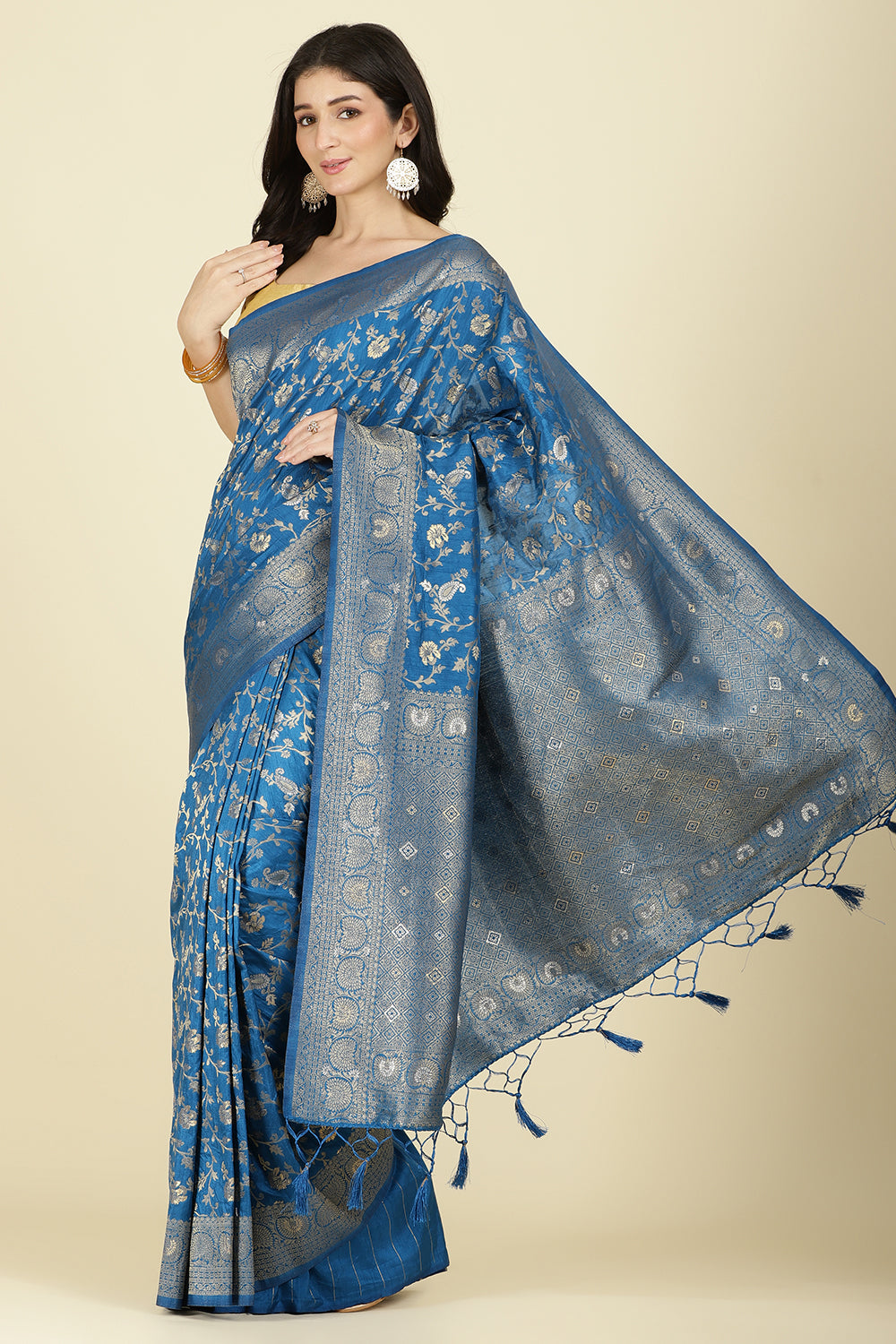 Flat Blue Colour Zari Woven South Silk Saree