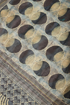 Black & Navy Cotton Block Printed Saree