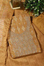 Mustard Chanderi Silk Neck Embroidered Unstitched Suit Material
