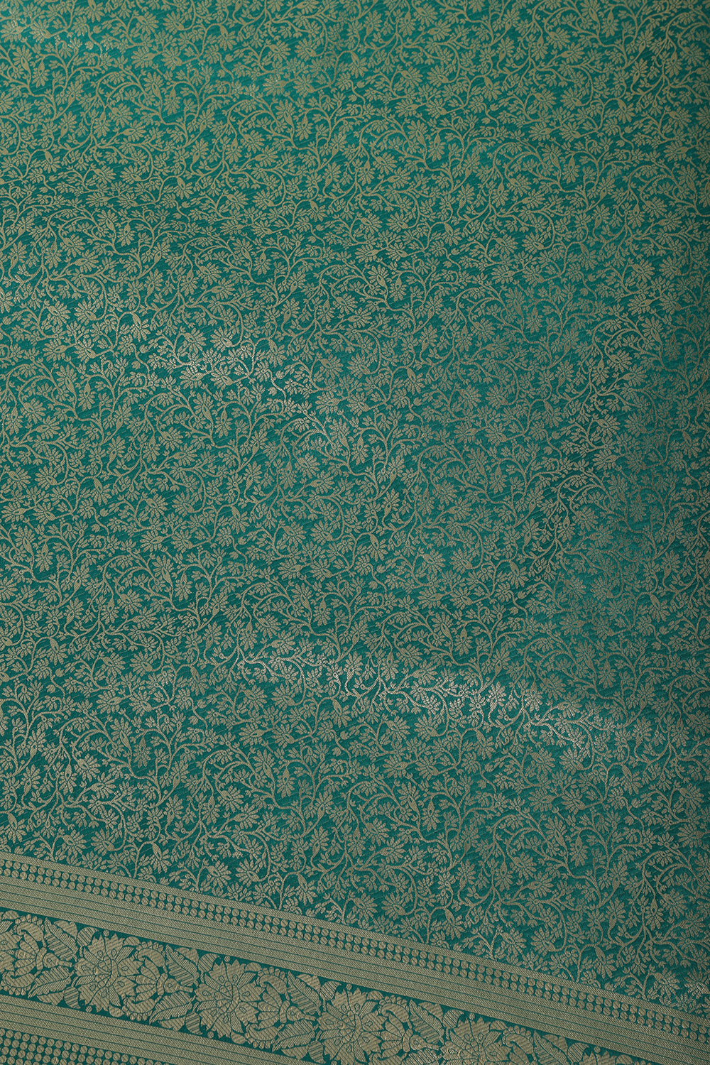 Teal Silk Zari Floral Zaal Woven Saree