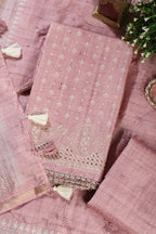 Pink Tussar Cotton Printed And Reham Embroidered Unstiched Suit Material