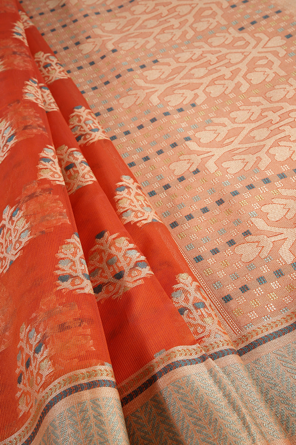 Orange Color Supernet Cotton Woven Saree