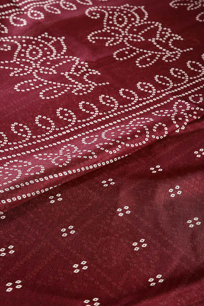 Wine Color Block Printed Cotton Silk Saree