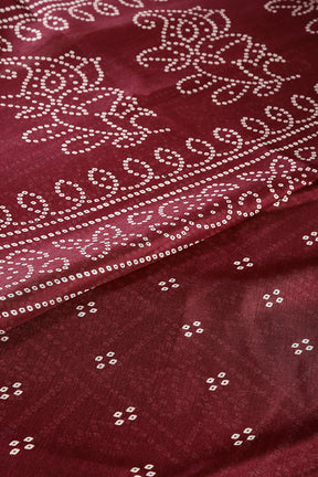 Wine Color Block Printed Cotton Silk Saree