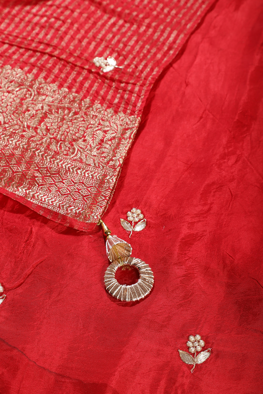 Red Jaipuri Silk Leheriya Printed And Embroidered Saree