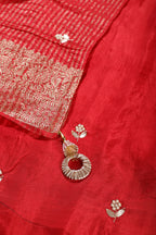 Red Jaipuri Silk Leheriya Printed And Embroidered Saree