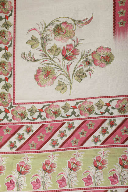 Green Cotton Unstitched Suit Material With Floral Printed Dupatta & Salwar Set