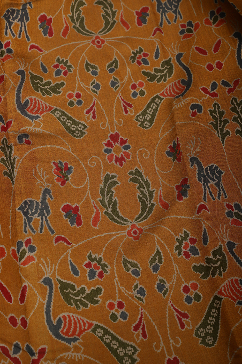 Mustard Kalamkari Printed Cotton Saree