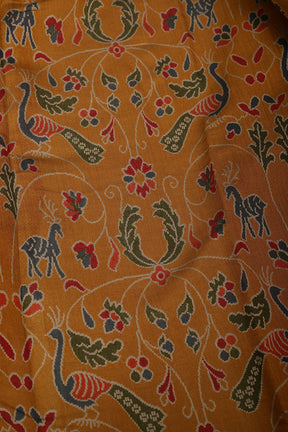 Mustard Kalamkari Printed Cotton Saree