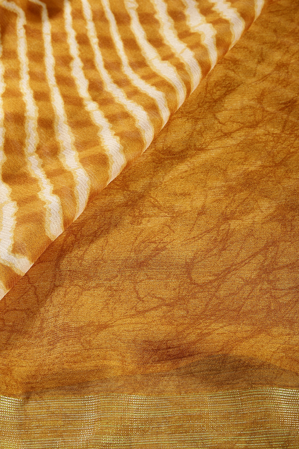 Mustard Color Chiffon Leheriya Printed Saree