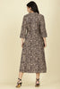 Black Cotton Kalamkari Printed Peonies Dress