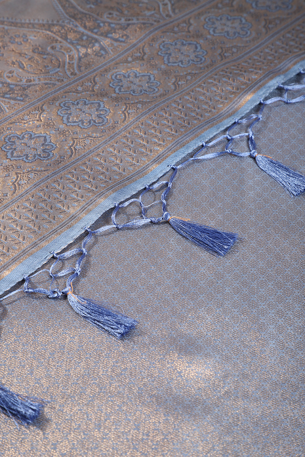 Greyish Blue Colour Silk Zari Woven Saree