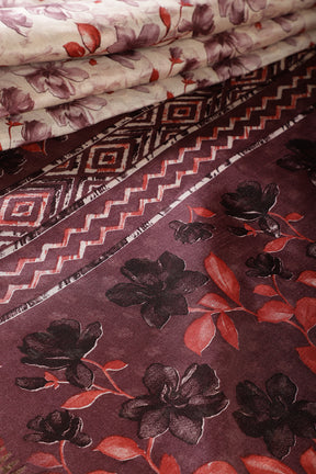 Mauve & Red Colour Floral Printed Cotton Silk Saree