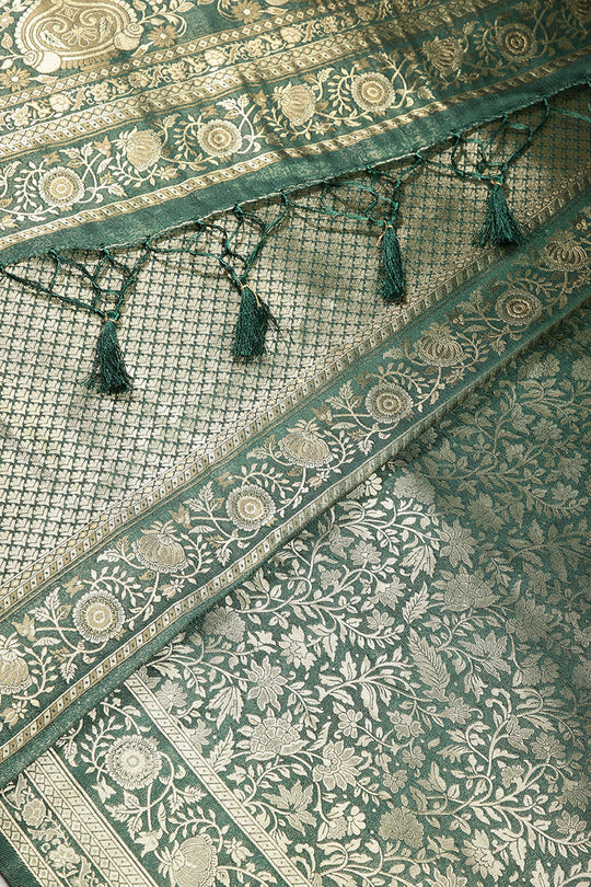 Bottle Green Colour South Silk Heavy Woven Saree