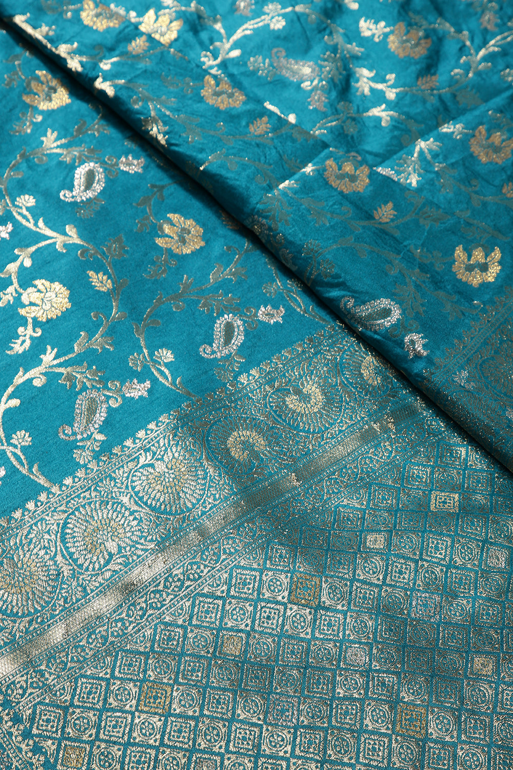 Dark Aqua Colour Zari Woven South Silk Saree