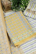 Mustard Malmal Cotton Printed Unstitched Suit Material