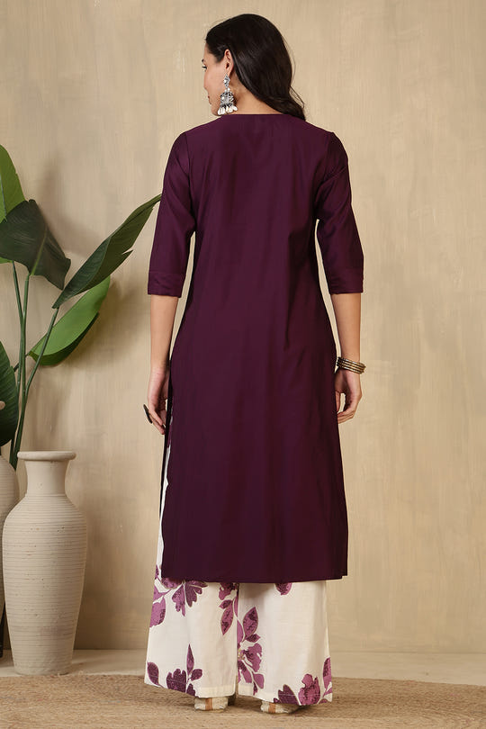 Wine Chanderi Cotton Kurta Set