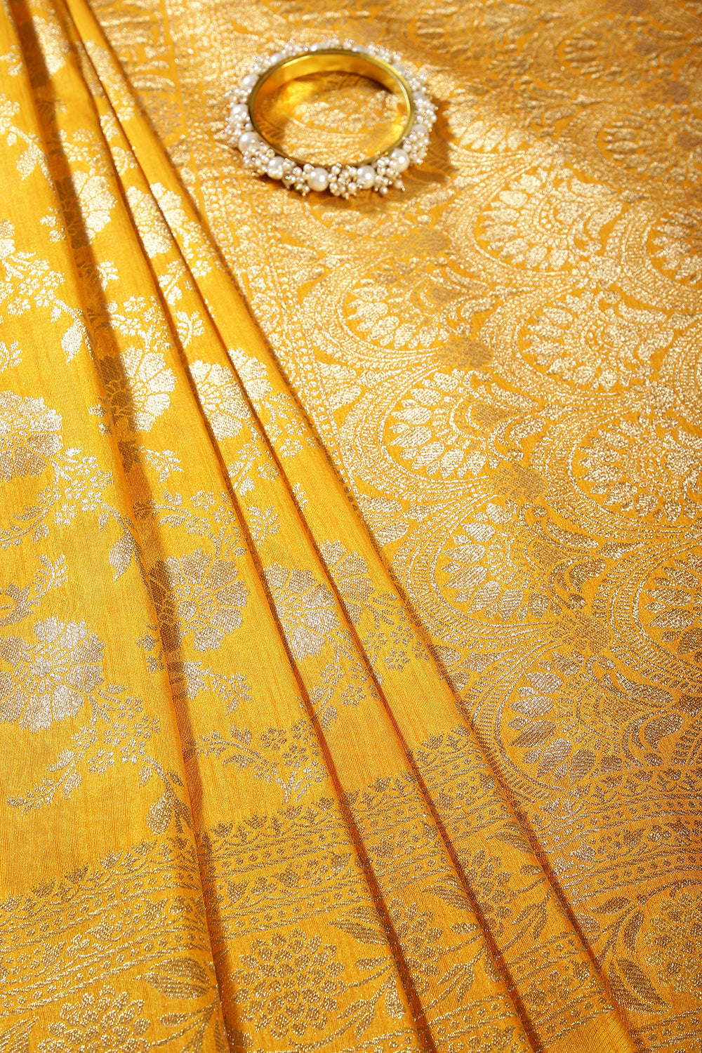 Mustard Color Raw Silk Woven Saree