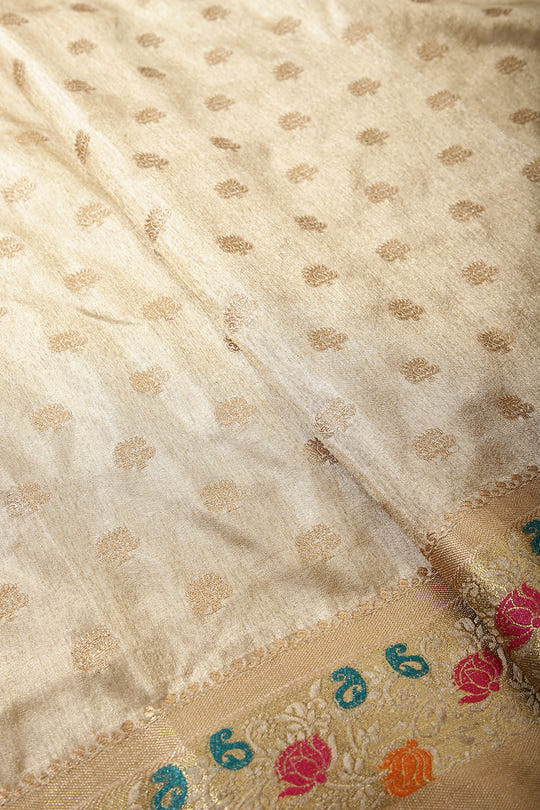 Beige Color Silk Resham & Zari Woven Saree