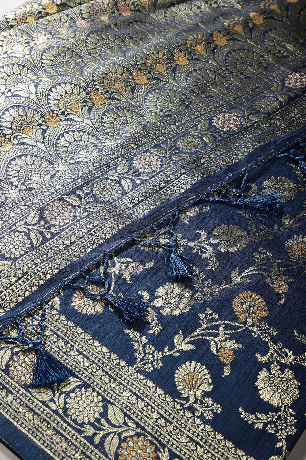 Navy Color Raw Silk Woven Saree