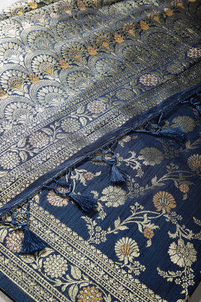 Navy Color Raw Silk Woven Saree