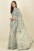 White & Green Georgette Floral Printed Saree