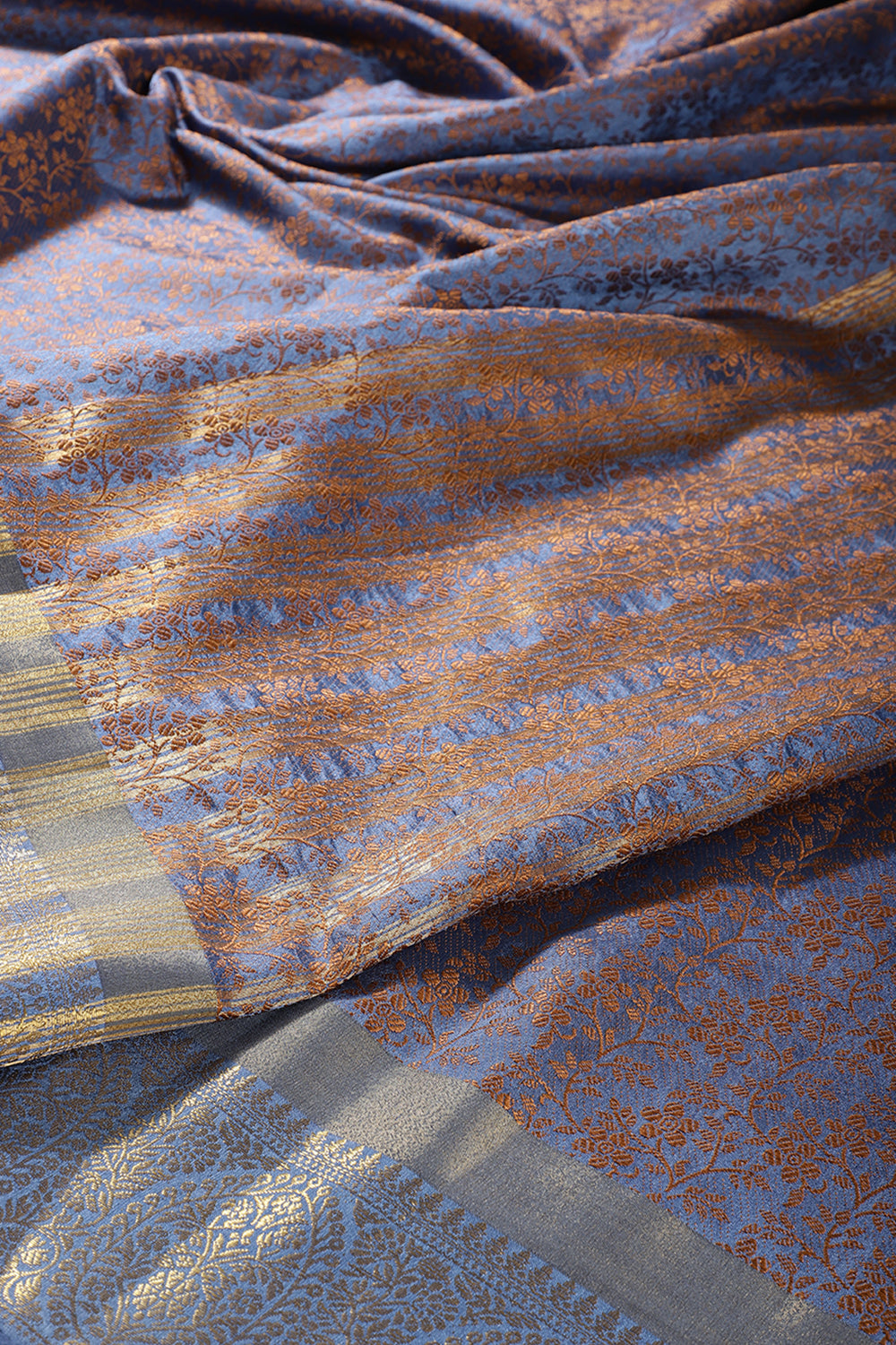 Blue Color Silk Floral Resham & Zari Woven Saree