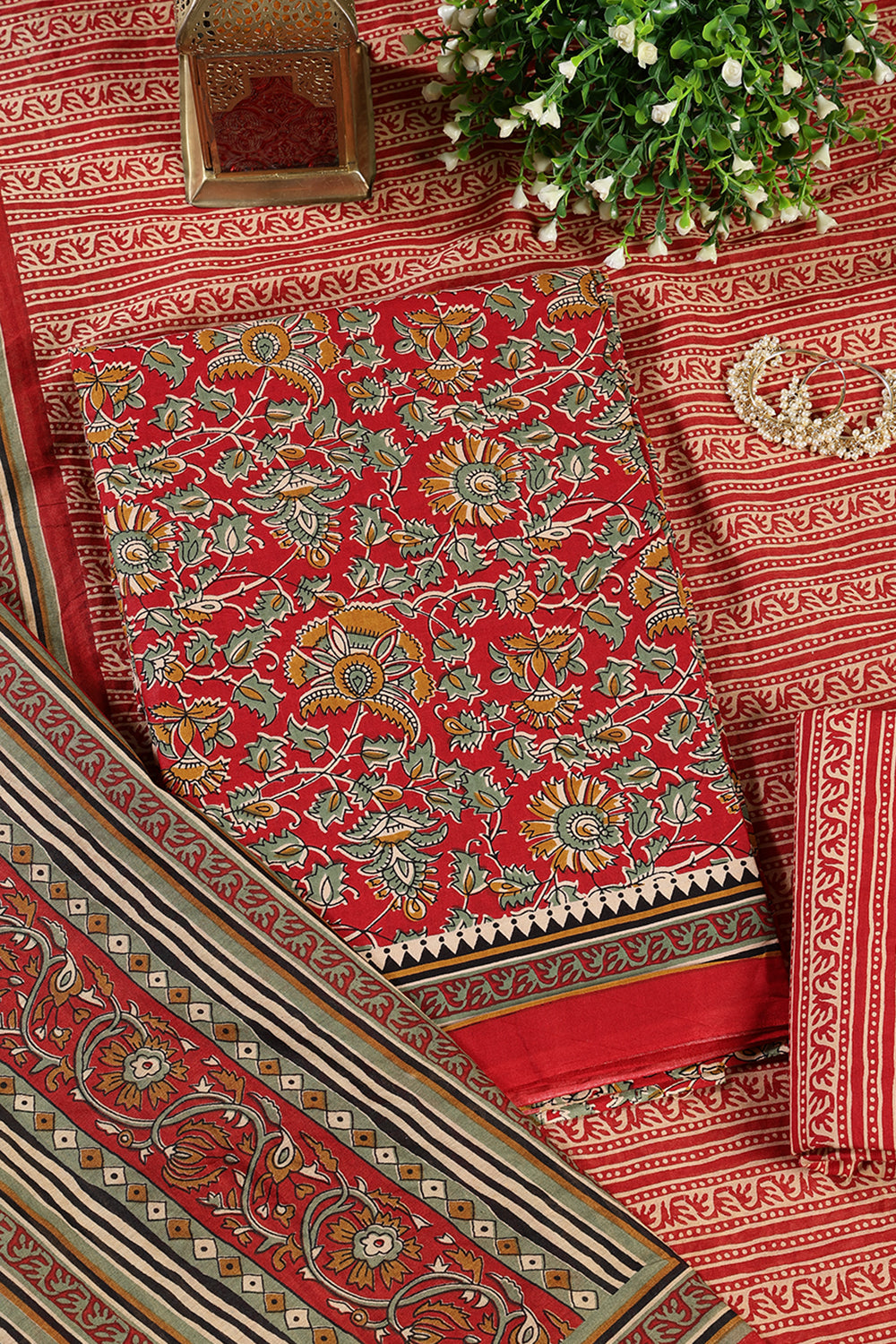 Red Cambric Cotton Unstitched Suit Material