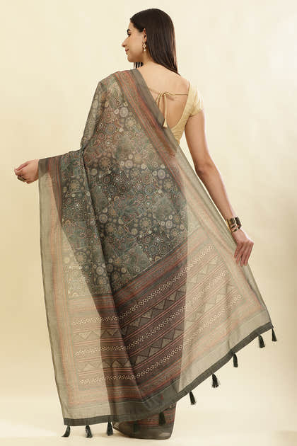 Sage Green Cotton Silk Printed Saree