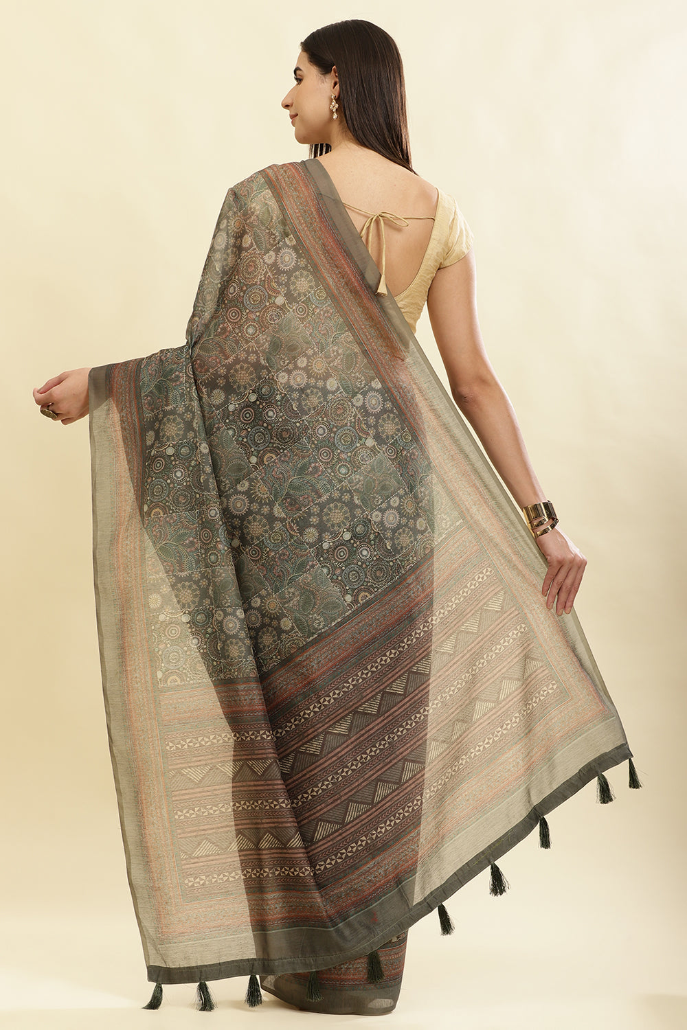 Sage Green Cotton Silk Printed Saree