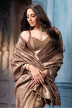 Brown Pure Metallic Tissue Sequins Embroidered Saree