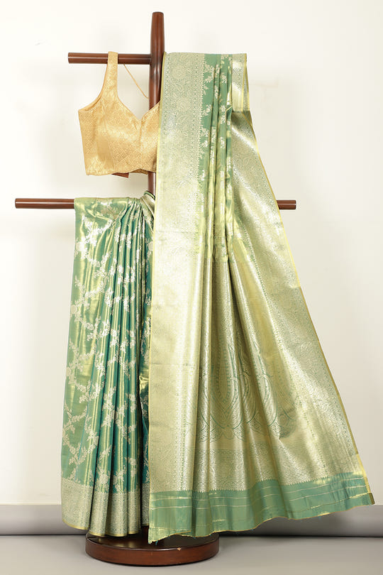 Teal & Gold Dual Toned Silk Woven Banarsi Saree