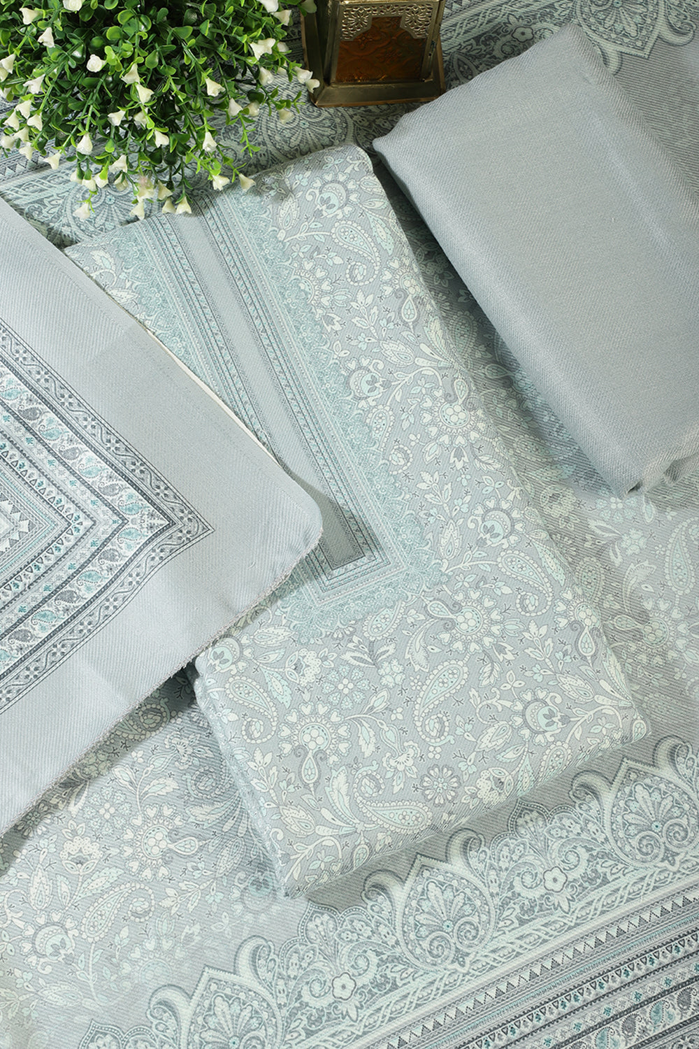 Light Turquoise Digital Printed Pashmina Unstitched Suit Material
