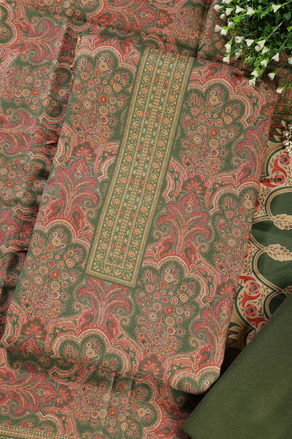 Green Colour Pashmina Digital Printed Unstitched Suit Fabric