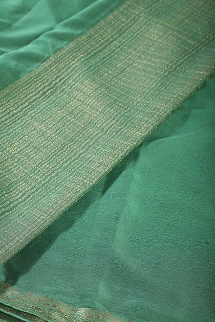 Sea Green Chiffon Zari Border Saree
