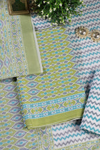 Green Malmal Cotton Printed Unstitched Suit Material