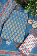 Blue Poplin Cotton Printed Unstitched Suit Material